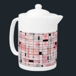Retro Pink Grid and Starbursts Teapot<br><div class="desc">This Retro Pink Grid and Starbursts Teapot is where vintage style meets modern day. It features a light pink background with kitschy, off kilter squares and rectangles in dove grey and three shades of pink. The whimsical blocks of color are overlayed and worked into some of the grid intersections. There...</div>