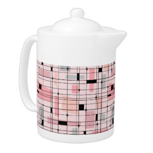Retro Pink Grid and Starbursts Teapot