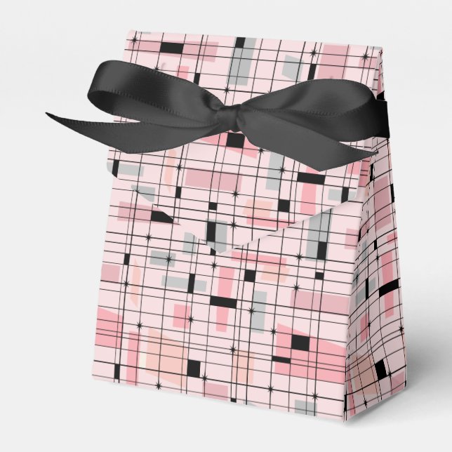Retro Pink Grid and Starbursts Tent Favor Box (Front Side)