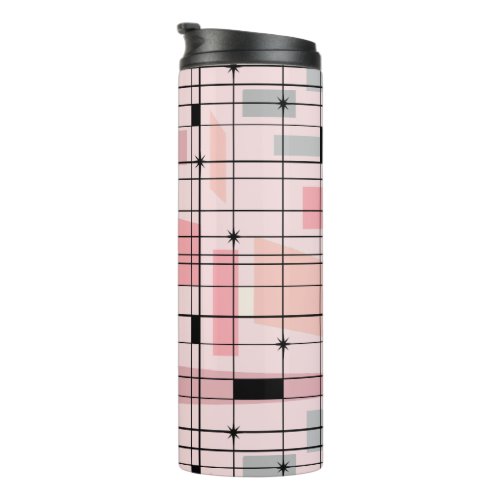 Retro Pink Grid and Starbursts Thermal Tumbler