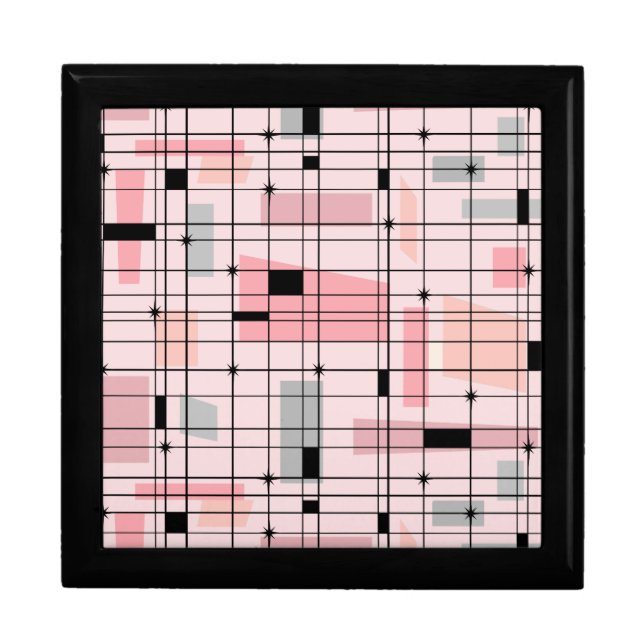 Retro Pink Grid and Starbursts Tile Gift Box (Front)