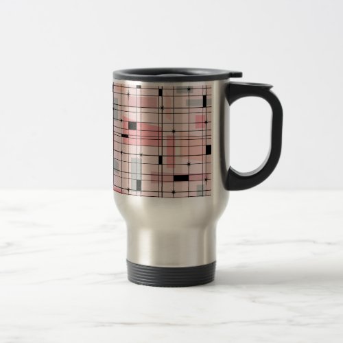 Retro Pink Grid and Starbursts Travel Commuter Mug