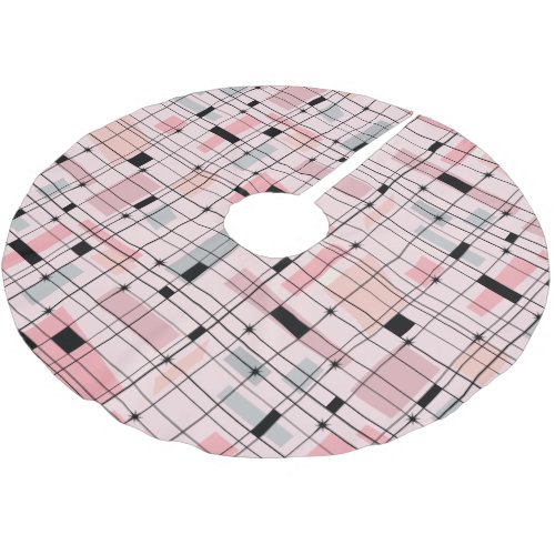 Retro Pink Grid and Starbursts Tree Skirt