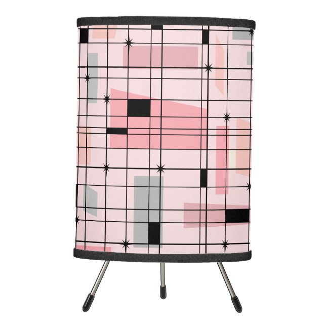 Retro Pink Grid and Starbursts Tripod Lamp (Front)