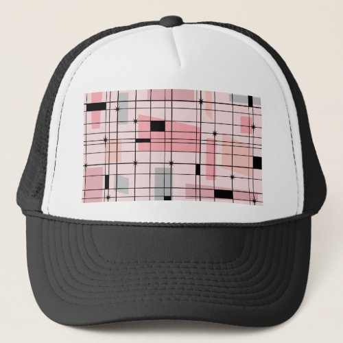 Retro Pink Grid and Starbursts Trucker Hat