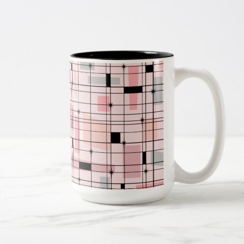 Retro Pink Grid and Starbursts Two Tone Coffee Mug