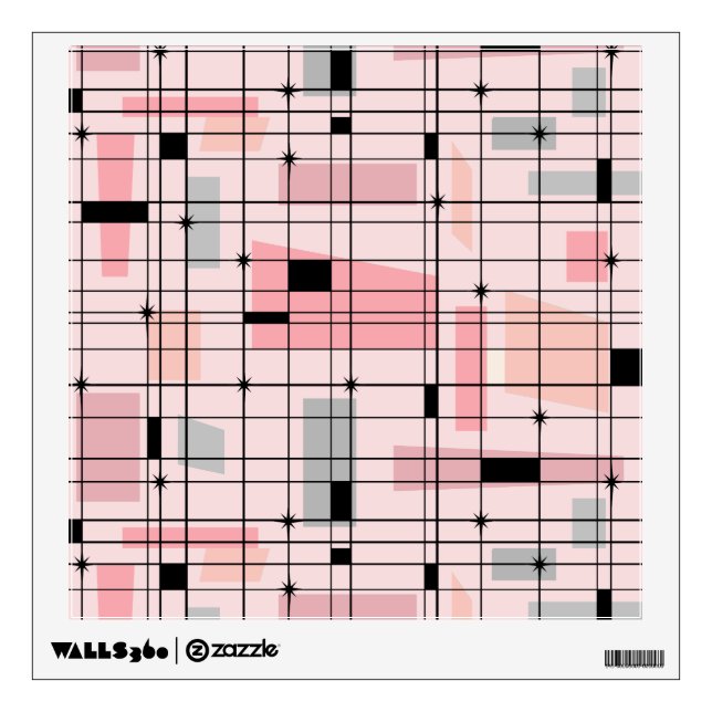 Retro Pink Grid and Starbursts Wall Decal (Front)