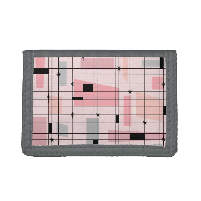 Retro Pink Grid and Starbursts Wallet (Front)
