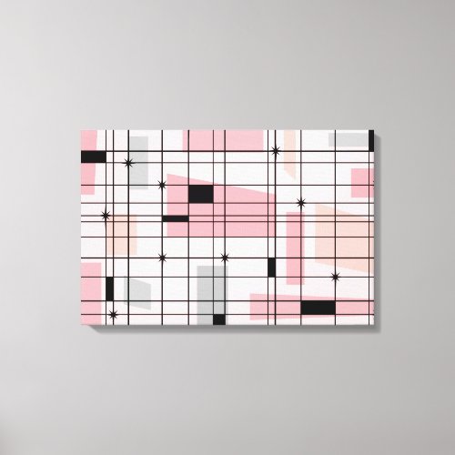 Retro Pink Grid and Starbursts Wrapped Canvas