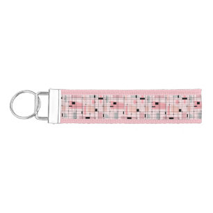 Retro Pink Grid and Starbursts Wrist Keychain