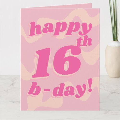 Retro Pink Groovy 70s Typography Sweet 16 Birthday Card