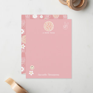 Retro Pink Groovy Checkered Hippie Pattern Note Card
