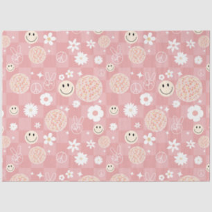 Retro Pink Groovy Checkered Hippie Pattern Tissue Paper