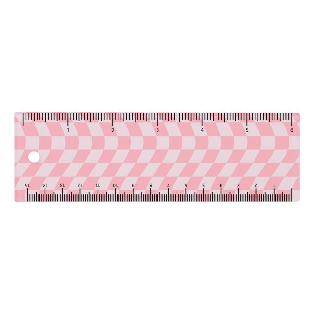 Retro Pink Groovy Dorm Warped Check Checkered Ruler (Front)