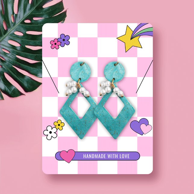 Retro Pink Groovy Earrings Jewelry Display Cards (Trendy retro pink groovy jewelry display cards)