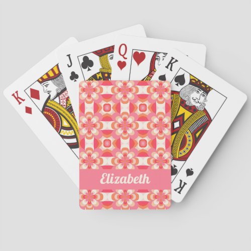 Retro Pink Groovy Floral Pattern Poker Cards