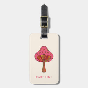 Retro Pink Groovy Mushroom Personalized Name Luggage Tag