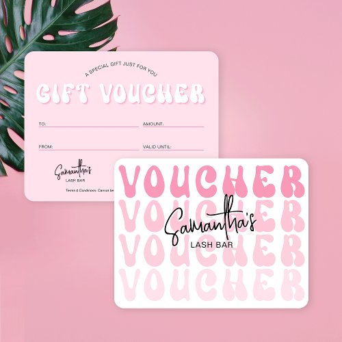Retro Pink Groovy Trendy Beauty Salon Gift Voucher Card