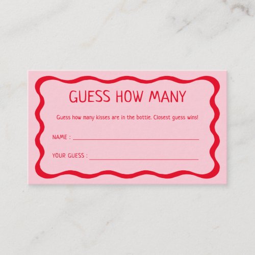Retro Pink Guess How Many Kisses Game Enclosure Card