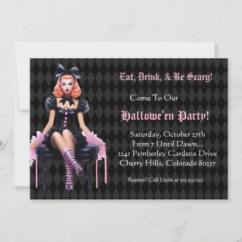 Retro Pink Halloween Party Girl Invitation