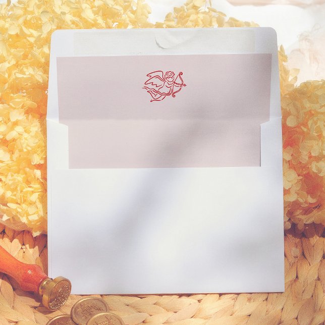 Retro Pink Hand Drawn Cupid Modern Wedding Envelope Liner (Creator Uploaded)