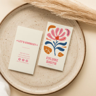 Retro Pink Hand-Drawn Groovy Floral Boho Girly Business Card