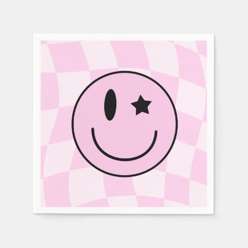 Retro Pink Happy Face Napkins