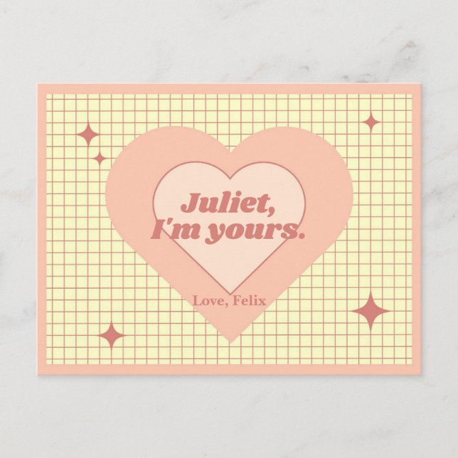 Retro Pink Heart Checkered Valentine Vintage Love  Postcard (Front)