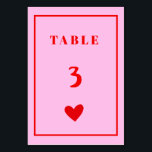 Retro Pink Heart Handwriting Wedding Table Number<br><div class="desc">Retro Pink Red Heart Handwriting Wedding table</div>