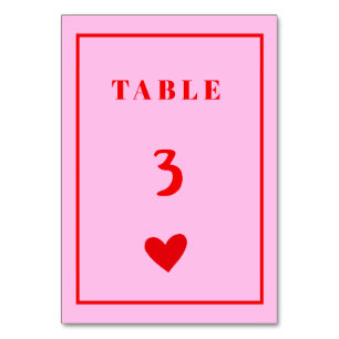 Retro Pink Heart Handwriting Wedding Table Number