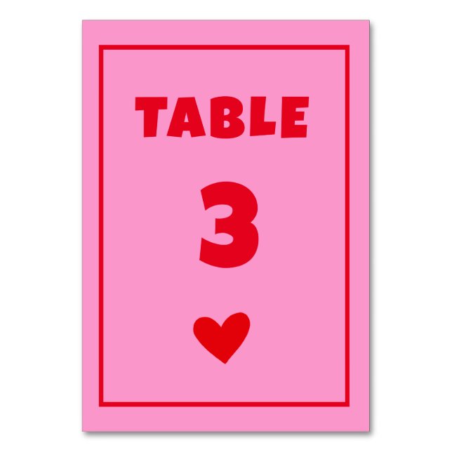 Retro Pink Heart Handwriting Wedding Table Number (Front)