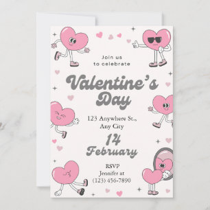 Retro Pink Heart Valentine's Day Party Holiday Card