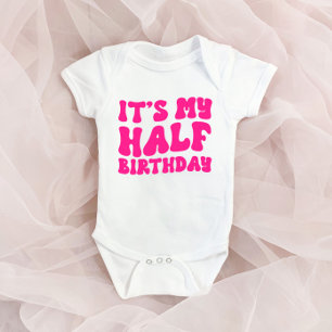 Retro Pink It's My Half Birthday 6 Month Milestone Baby Bodysuit
