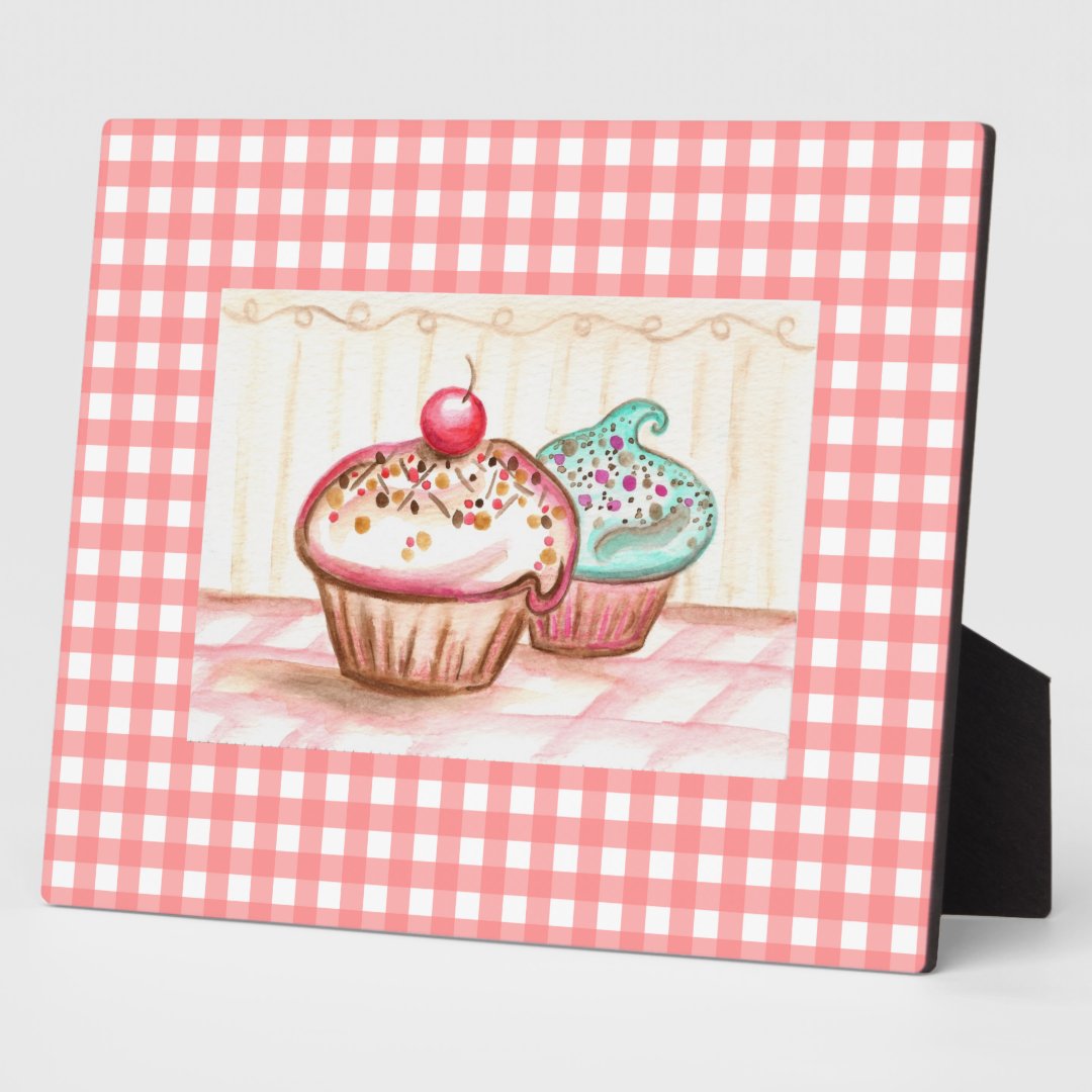 Retro Pink Kitchen Cupcake Art Plaque (Side)