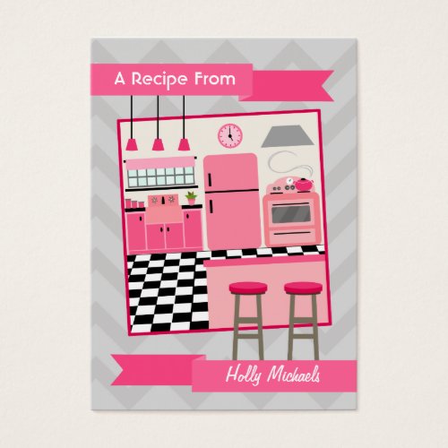 Retro Pink Kitchen Recipe Cards Business Card Template