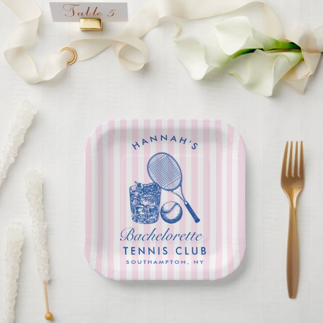 Retro Pink Last Swing Before The Ring Tennis Bach Paper Plates (Wedding)