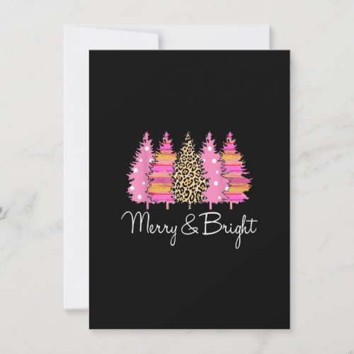 Retro Pink Leopard Christmas Trees Merry Xmas Holi Invitation