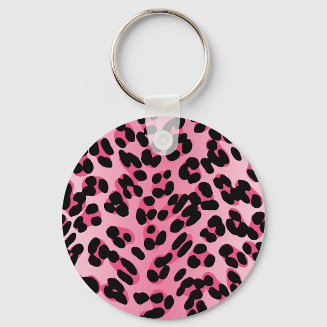 Retro Pink Leopard Print Keychain (Front)