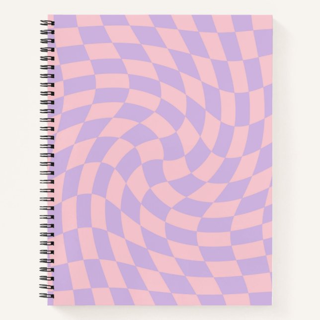 Retro Pink Lilac Pastel Warped Checks Checkered    Notebook (Front)
