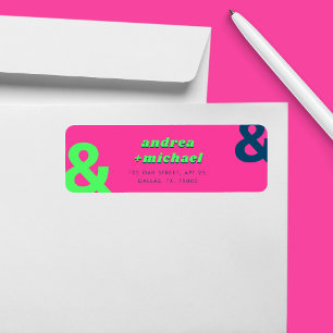 Retro Pink Lime Teal Groovy Ampersand 70s Wedding Label