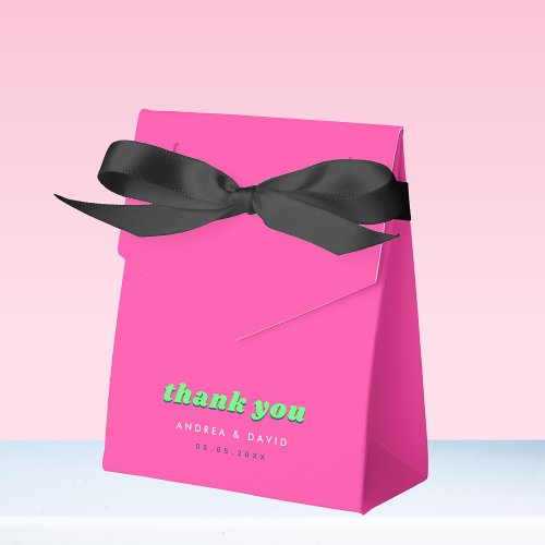 Retro Pink  Lime  Teal Groovy Thank You Wedding Favor Boxes