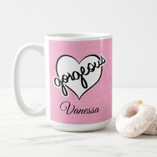 Retro Pink Linen Black White Heart Gorgeous  Coffee Mug