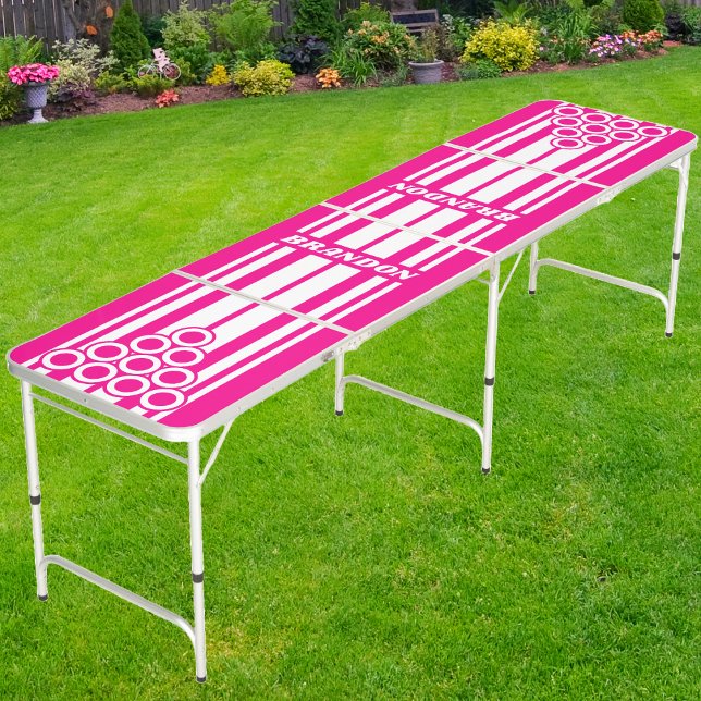 Retro Pink Lollipop Dual Board Stripes with Name Beer Pong Table (Creator Uploaded)