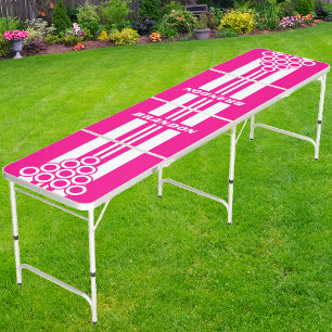 Retro Pink Lollipop Dual Rally Stripes with Name Beer Pong Table