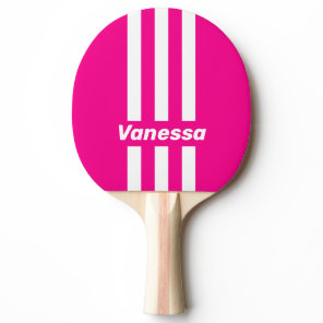 Retro Pink Lollipop Three Pin Stripes with Name Ping Pong Paddle