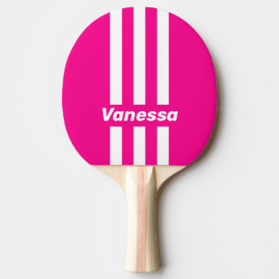 Retro Pink Lollipop Three Pin Stripes with Name Ping Pong Paddle