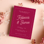 Retro Pink Magenta Fuchsia Wave Frame Wedding Invitation<br><div class="desc">This wedding invitations is a bold choice for modern couples, featuring retro inspired font for the couple's names and a strong color palette with hot pink, fuchsia and a strong magenta pink, all finished off with a wavy frame. This wedding invitation design is fully customizable by you (text and colors)...</div>