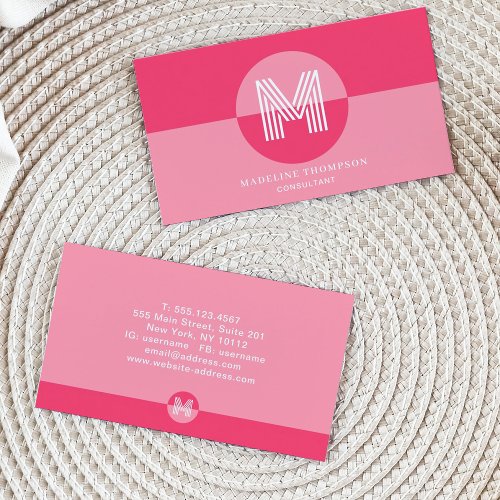 Retro Pink Magenta Geometric Modern Monogram Business Card