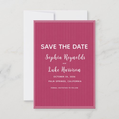 Retro Pink Magenta Pinstripe Save the Date Card