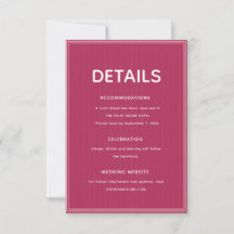 Retro Pink Magenta Pinstripe Wedding Details Card